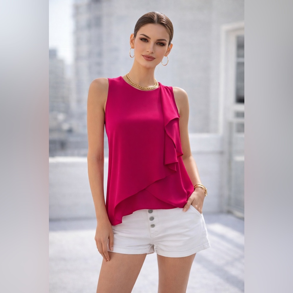 BCBGMaxAzria White Layered Sleeveless Blouse